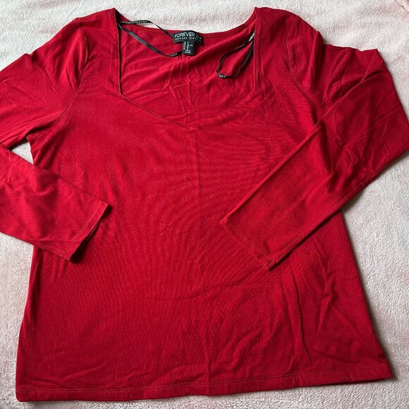 Forever 21 Women's Plus 1x Red Long Sleeve Top Sweetheart Neckline - Picture 4 of 6